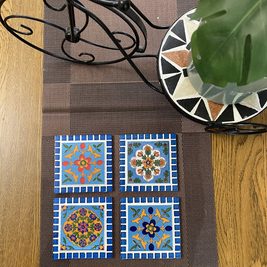 Pair of HANDMADE tea Mosaic Coasters - Insipred from True Colors of India