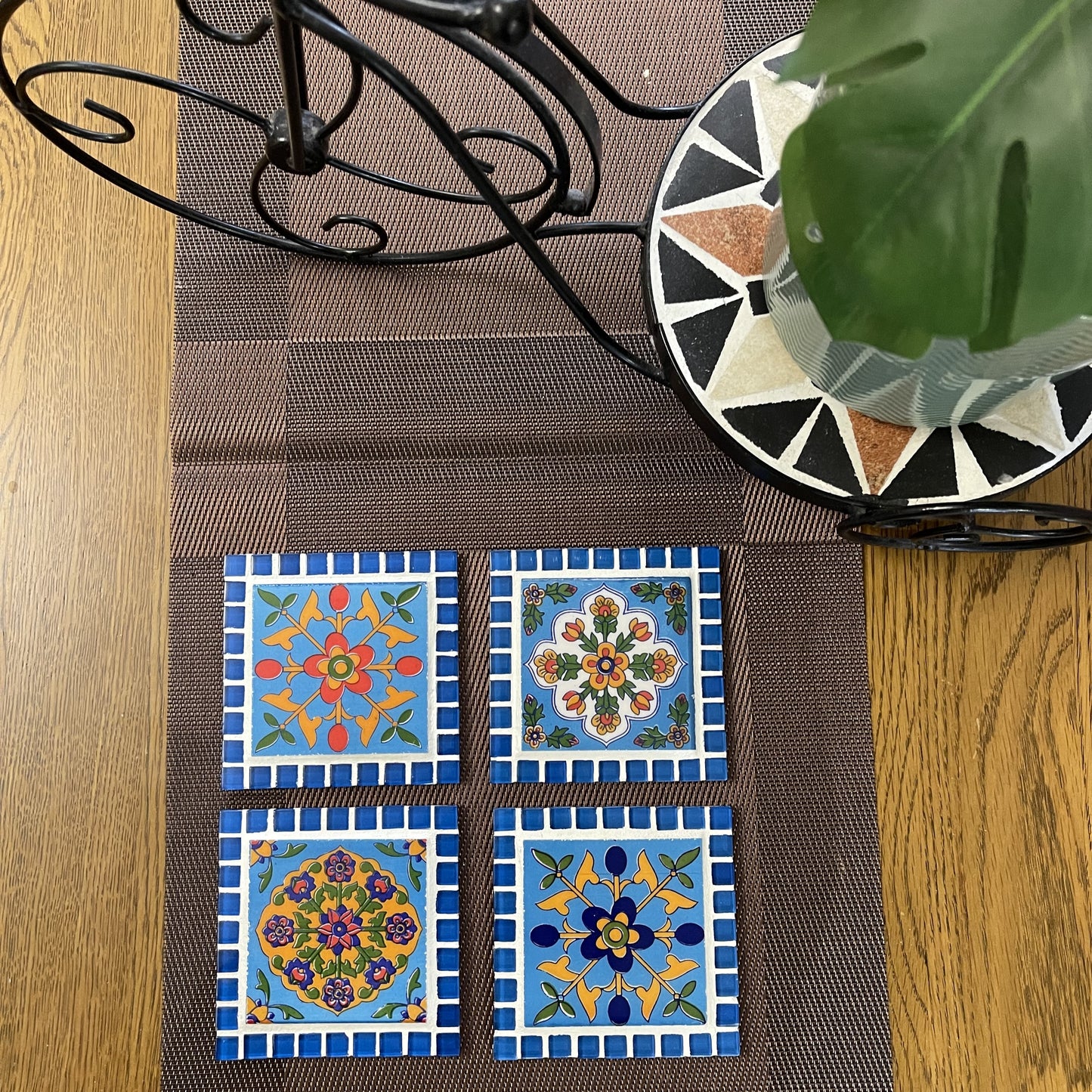 Pair of HANDMADE tea Mosaic Coasters - Insipred from True Colors of India