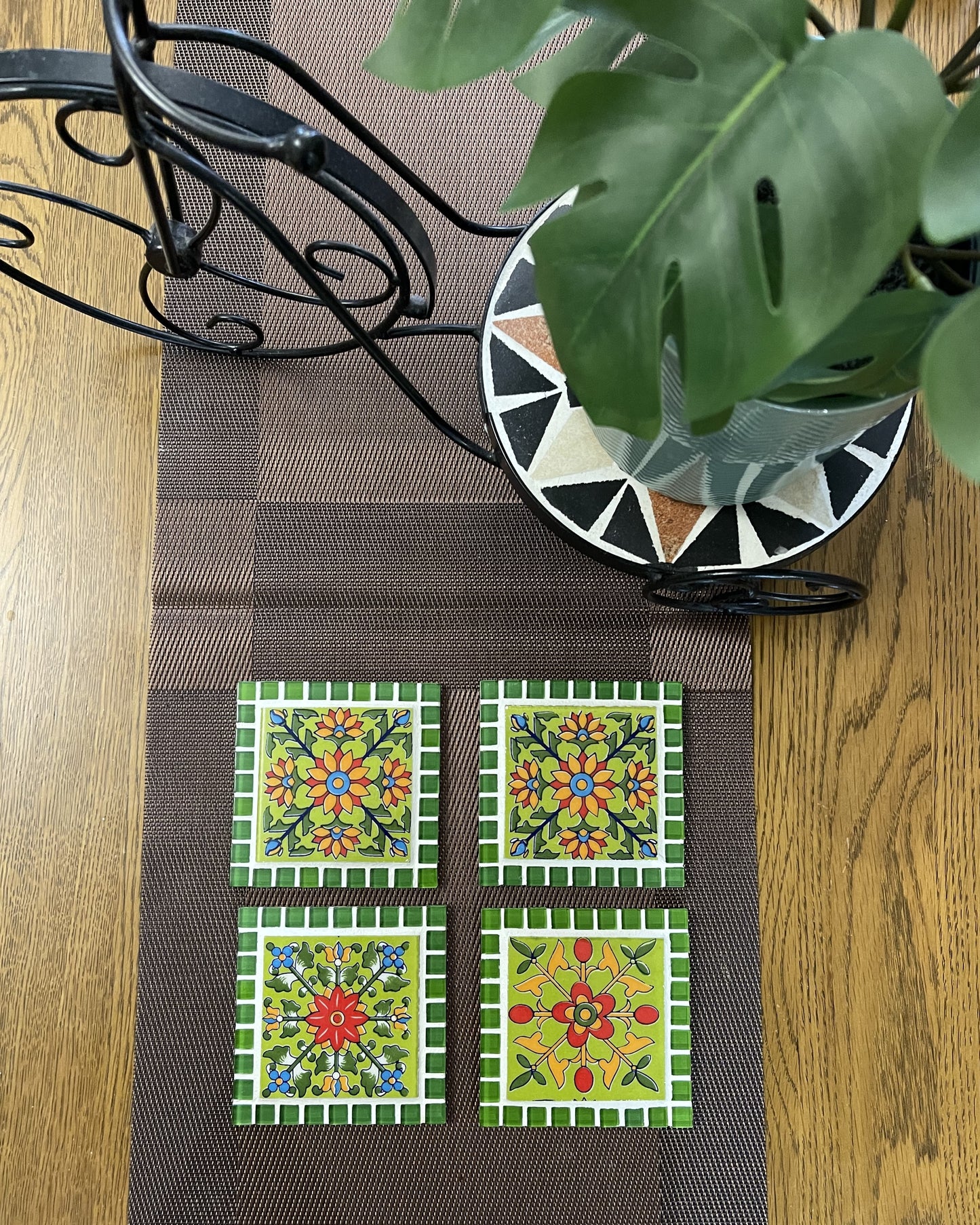 Pair of HANDMADE tea Mosaic Coasters - Insipred from True Colors of India