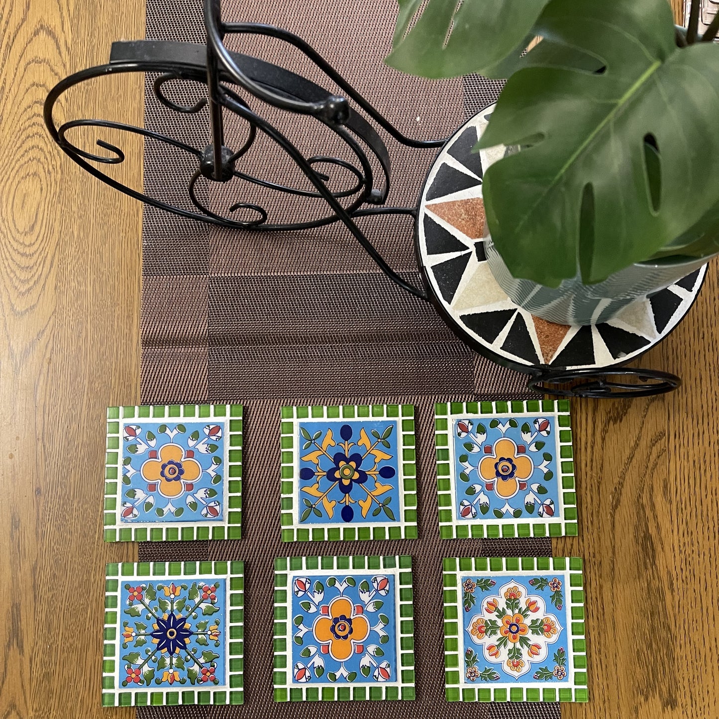 Pair of HANDMADE tea Mosaic Coasters - Insipred from True Colors of India