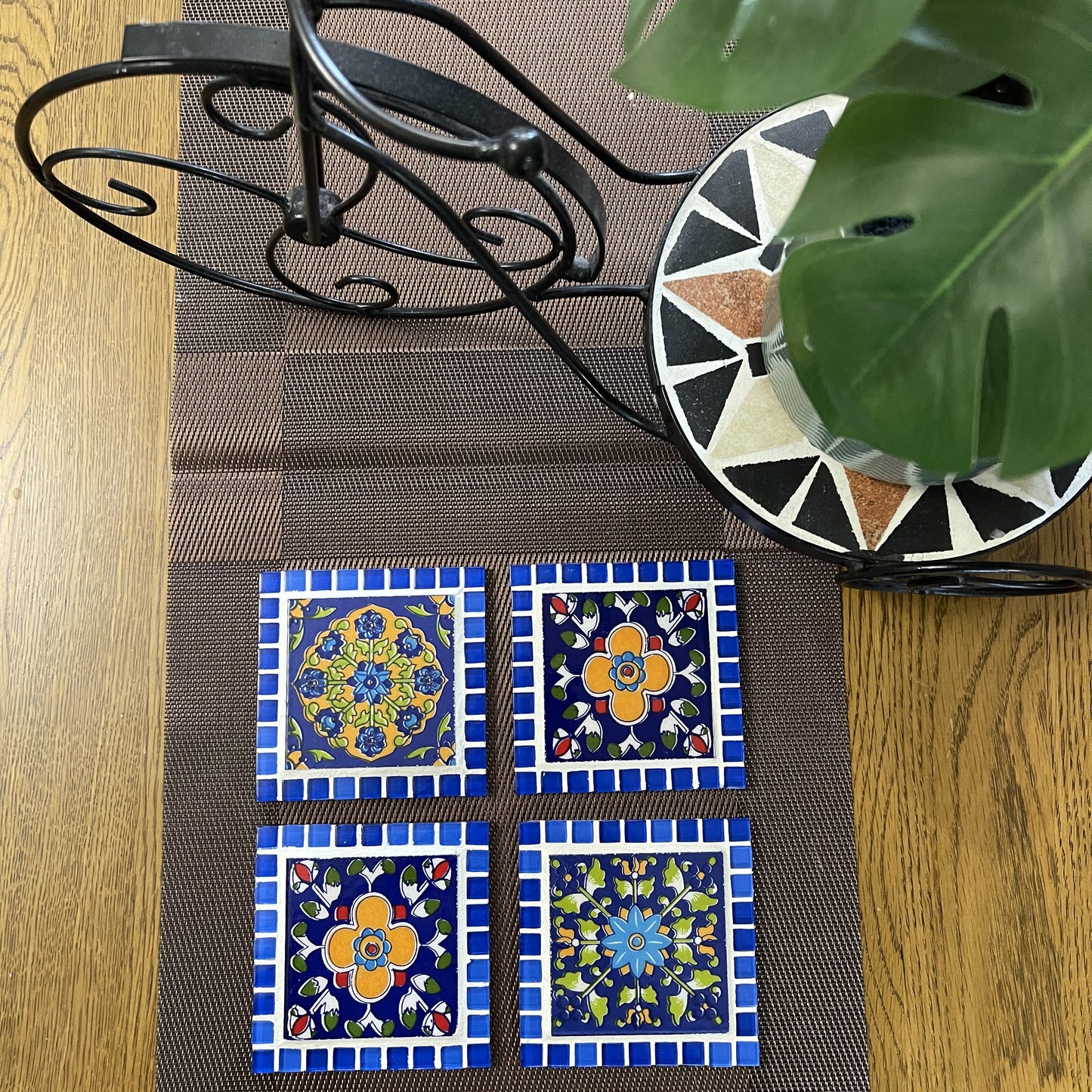 Pair of HANDMADE tea Mosaic Coasters - Insipred from True Colors of India