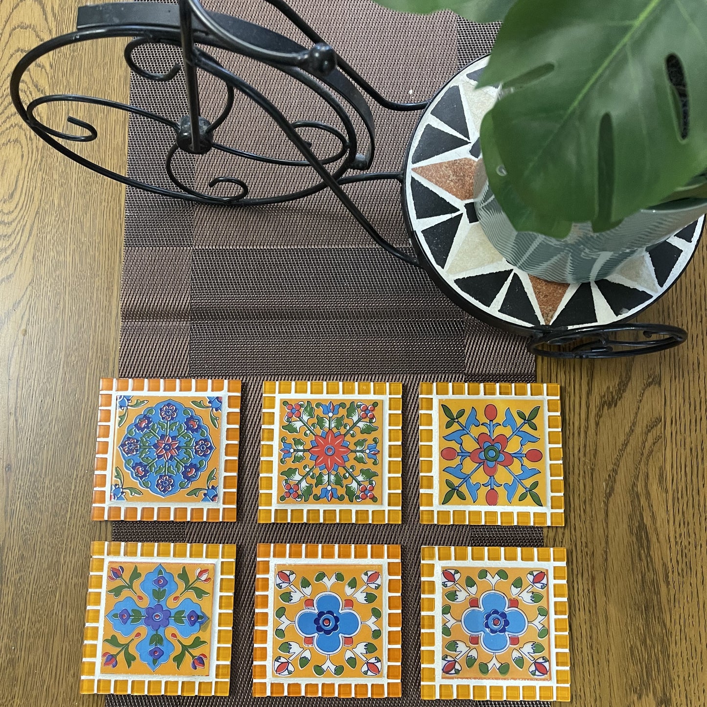 Pair of HANDMADE tea Mosaic Coasters - Insipred from True Colors of India