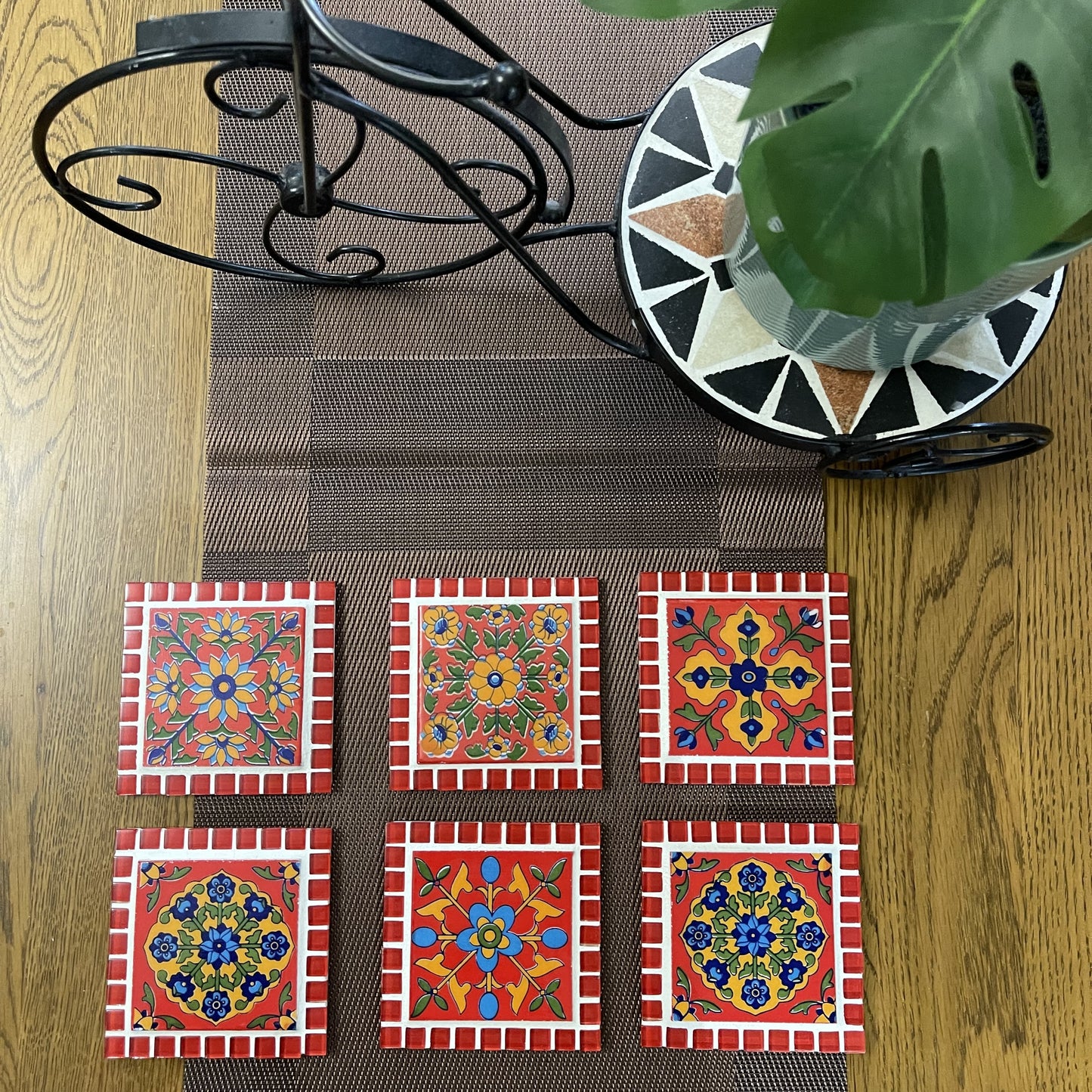 Pair of HANDMADE tea Mosaic Coasters - Insipred from True Colors of India