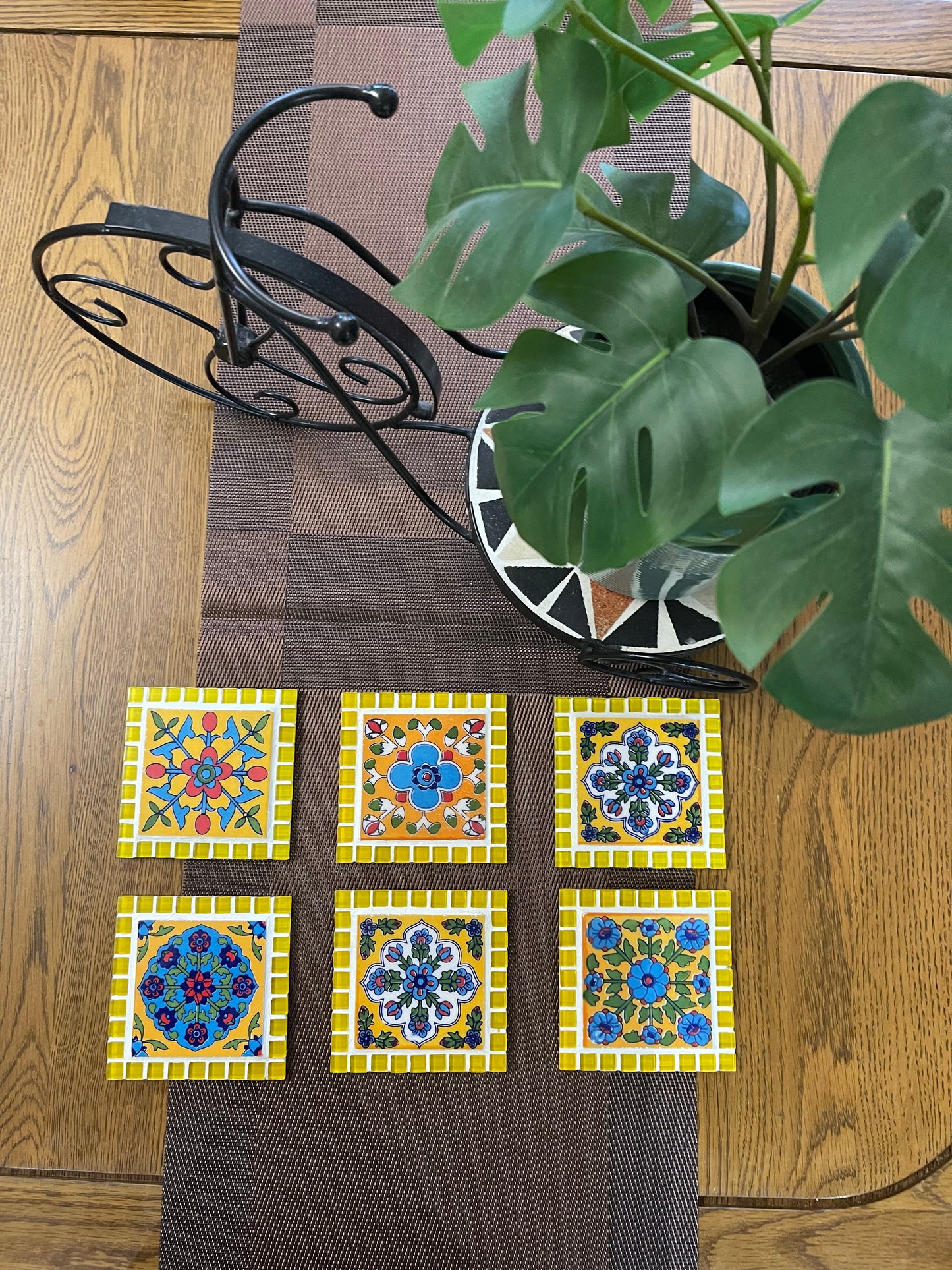 Pair of HANDMADE tea Mosaic Coasters - Insipred from True Colors of India
