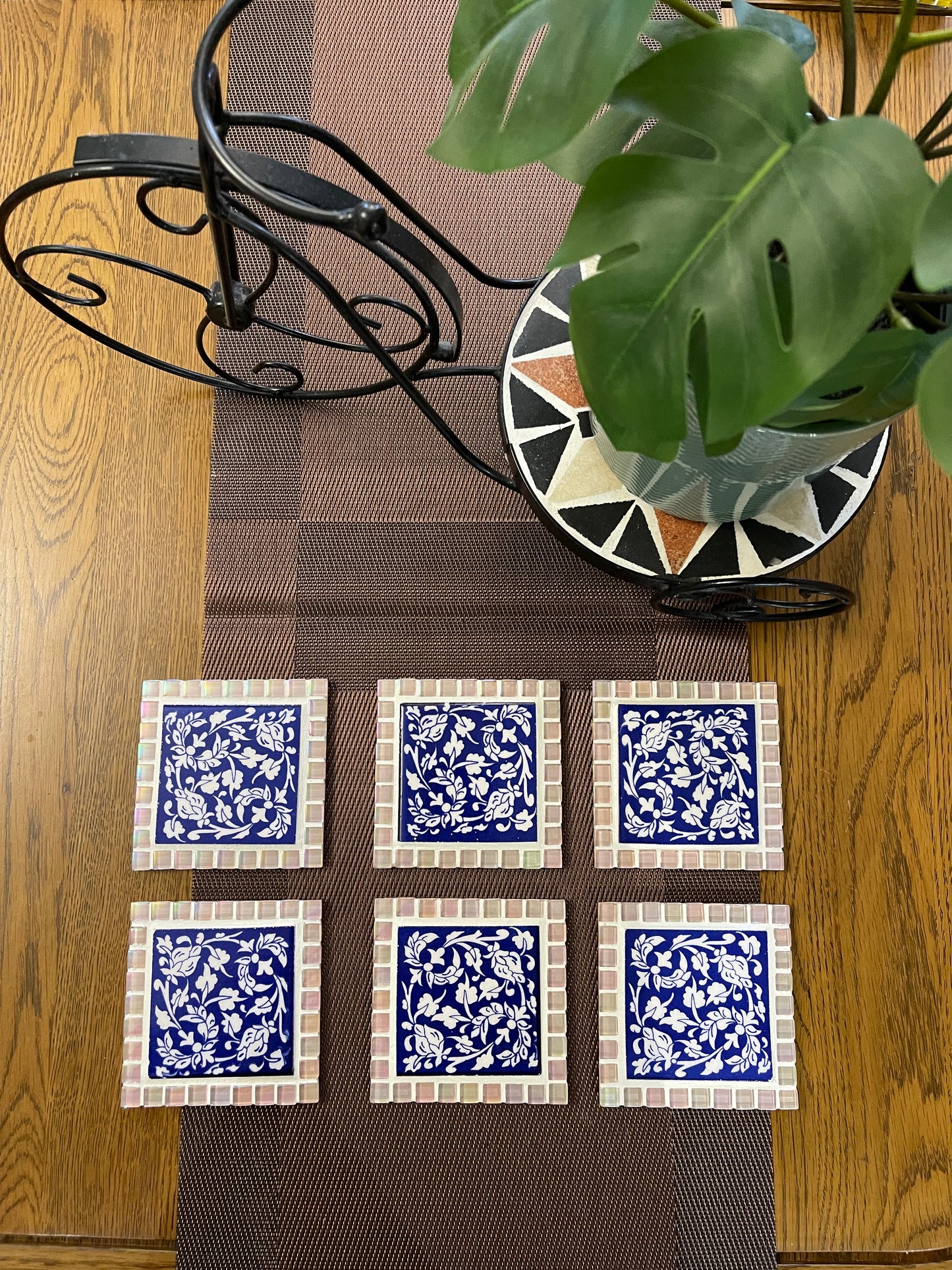 Pair of HANDMADE tea Mosaic Coasters - Insipred from True Colors of India