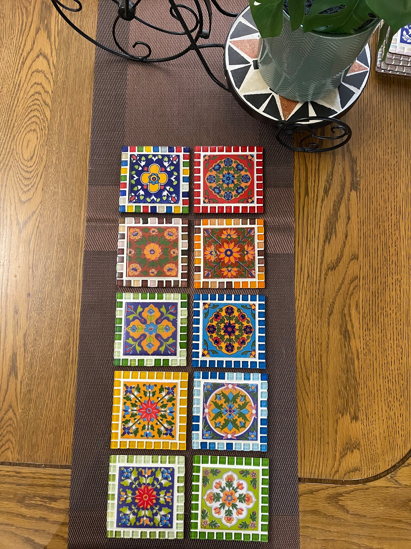 Pair of HANDMADE tea Mosaic Coasters - Insipred from True Colors of India