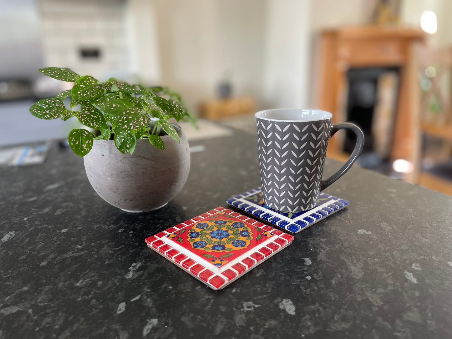 Pair of HANDMADE tea Mosaic Coasters - Insipred from True Colors of India