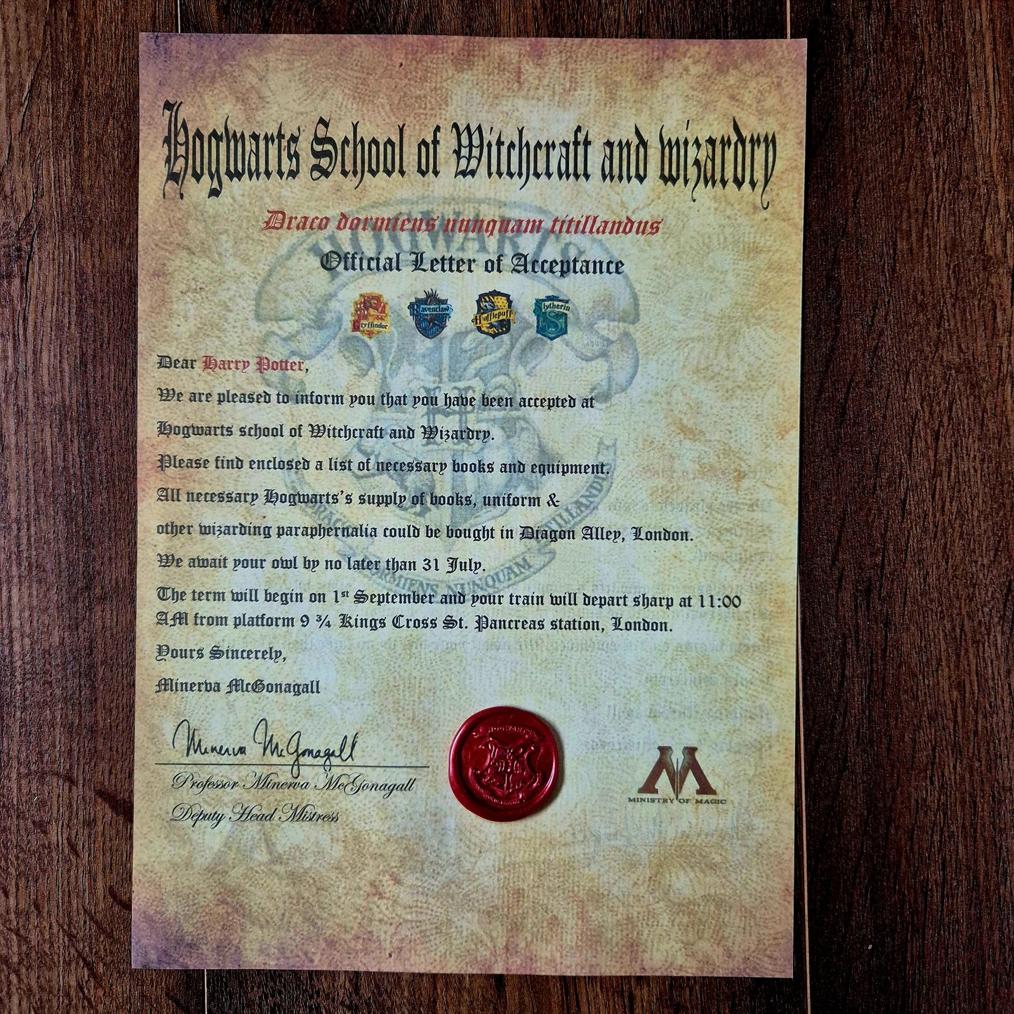 Hogwarts  Inspired Acceptance Letter